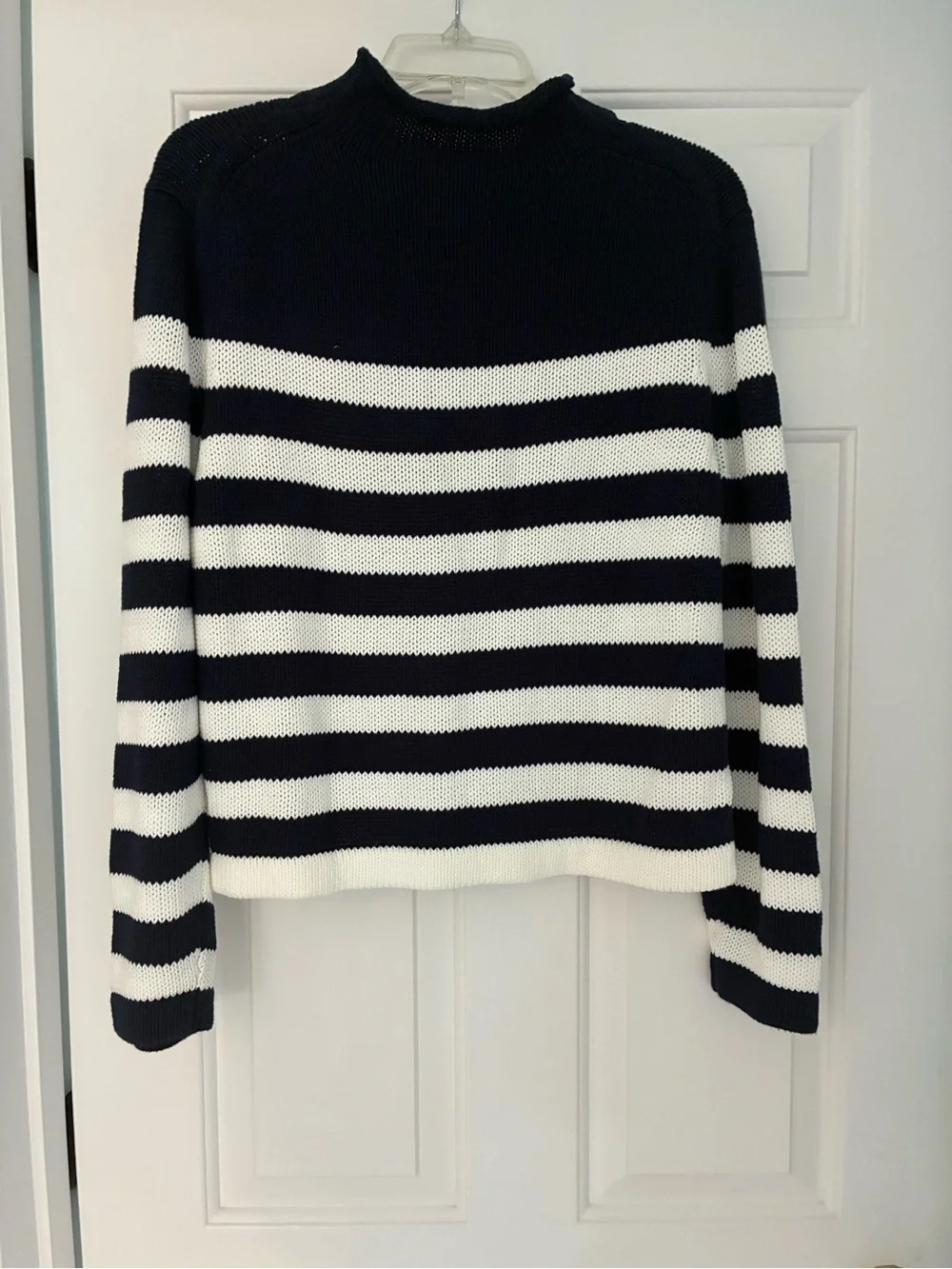 J. Crew Navy and White Striped Crewneck Sweater